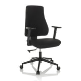 Siège de bureau de qualité professionnelle MATHES noir avec accoudoirs et base à cinq roulettes de hjh OFFICE – vue à 360° (vue de trois quarts avant 30°)