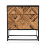 Buffet SANTJAGO BLACK SUN L avec trois tiroirs en bois effet chevron et structure noire de hjh LIVING