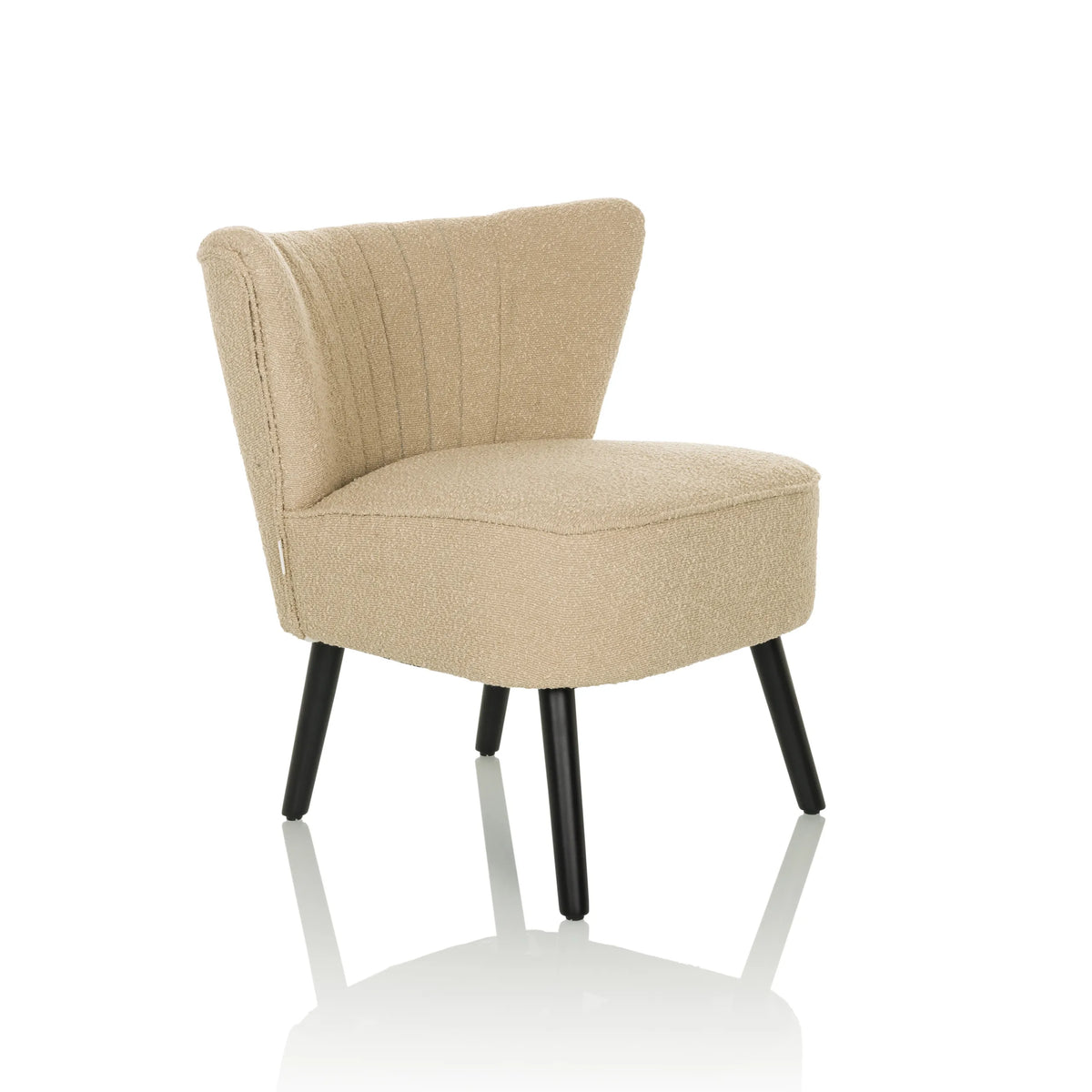 Fauteuil de salon MANISO beige avec revêtement en tissu texturé et quatre pieds noirs de hjh LIVING – vue à 360° (vue de trois quarts avant 45°)