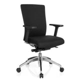 Siège de bureau de qualité professionnelle ASTRA BASE noir avec accoudoirs et base à cinq roulettes de hjh OFFICE – vue à 360° (vue de trois quarts avant 40°)