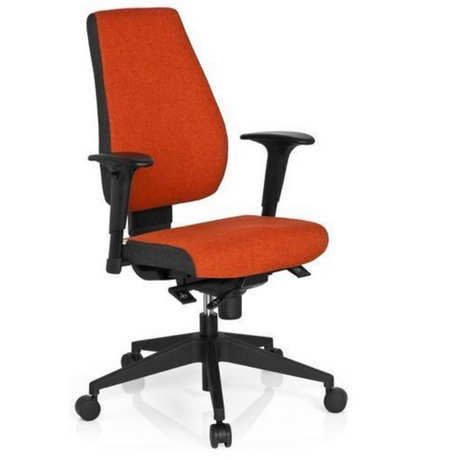 Profi-Bürostuhl PRO-TEC 500 mit rotem Stoffbezug, schwarzen Armlehnen und Rollenfußkreuz von hjh OFFICE