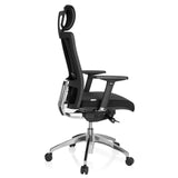 Siège de bureau de qualité professionnelle ASTRA LUX noir avec appuie-tête, accoudoirs et base à cinq roulettes de hjh OFFICE – vue à 360° (vue de profil 100°)