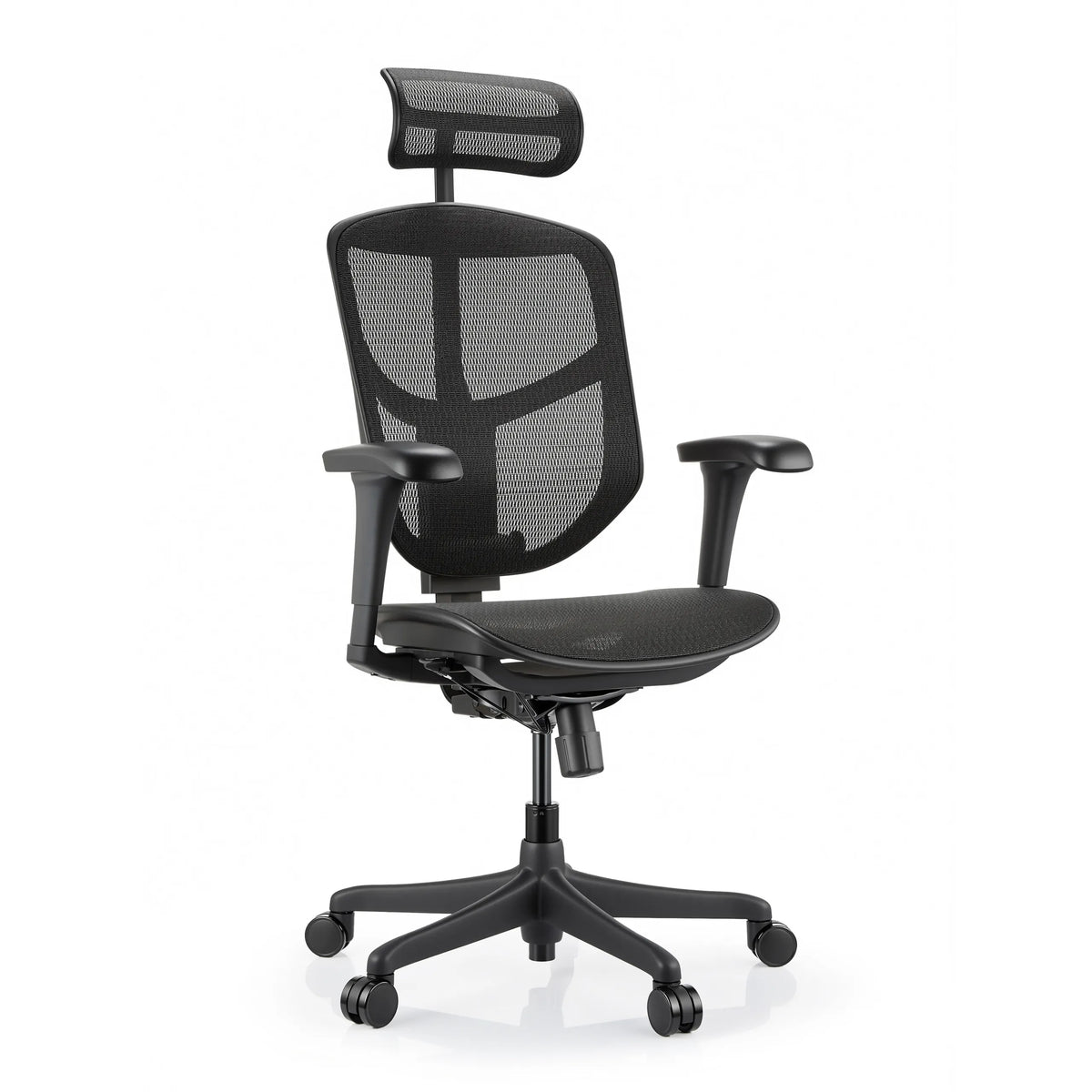 Chaise de bureau Enjoy Eco MB noire avec revêtement en maille, appuie-tête et accoudoirs réglables de hjh OFFICE