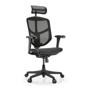 Chaise de bureau Enjoy Eco MB noire avec revêtement en maille, appuie-tête et accoudoirs réglables de hjh OFFICE