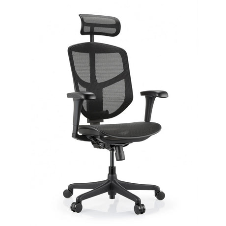 Chaise de bureau Enjoy Eco MB noire avec revêtement en maille, appuie-tête et accoudoirs réglables de hjh OFFICE