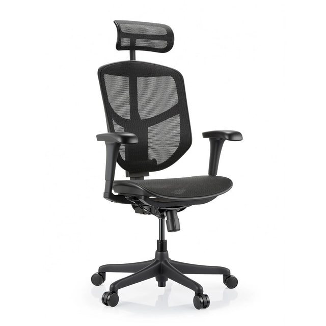 Chaise de bureau Enjoy Eco MB noire avec revêtement en maille, appuie-tête et accoudoirs réglables de hjh OFFICE
