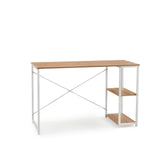 Bureau Easy Up2 en blanc et chêne avec étagère intégrée et traverse en X de hjh LIVING – vue à 360° (vue de face 15°)