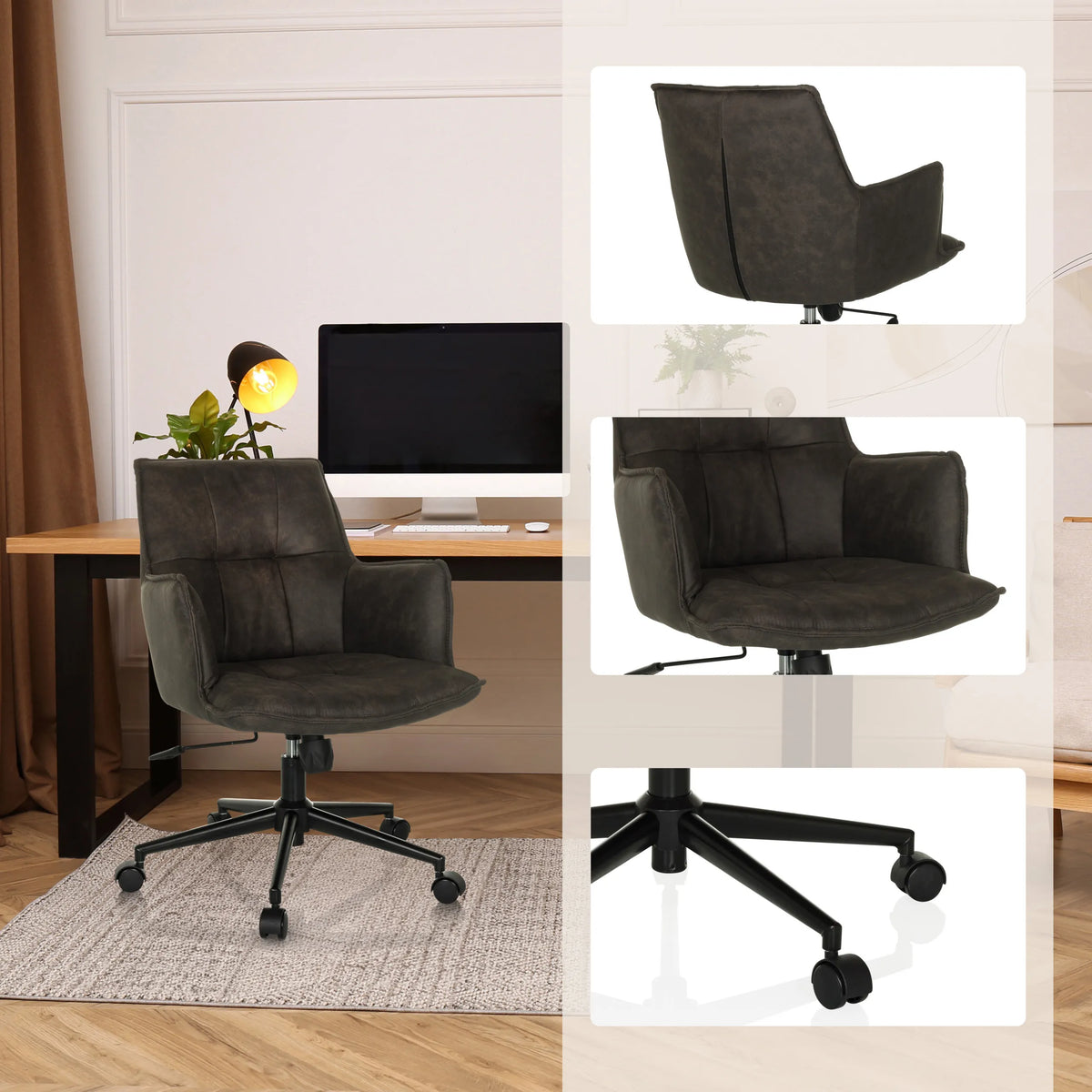 Siège de bureau à domicile SOLAO LIFE gris foncé avec base à roulettes et accoudoirs de hjh LIVING