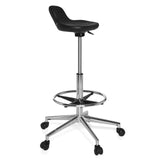 Tabouret pivotant noir TOP WORK 03 avec repose-pieds et base à cinq roulettes de hjh OFFICE – vue à 360° (vue de trois quarts avant 60°)