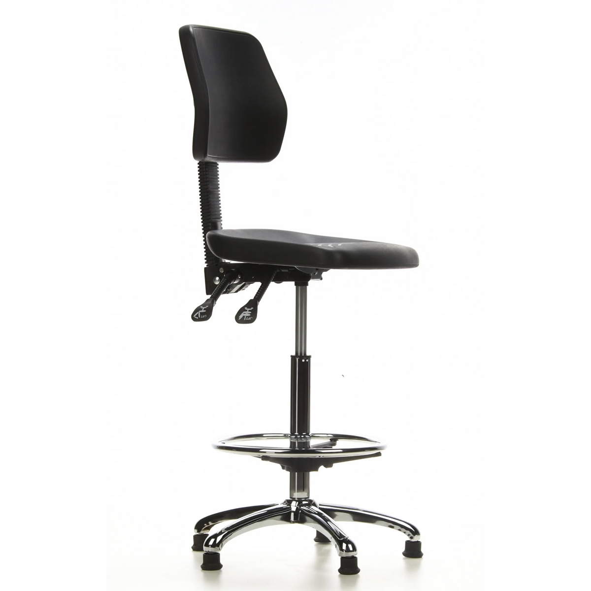 Chaise de comptoir TOP WORK 11 noire avec repose-pieds et piètement à cinq branches de hjh OFFICE – vue à 360° (vue de trois quarts avant 60°)