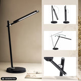 Articulations réglables et angle d'inclinaison de la lampe de bureau Lumanova D2 en noir de hjh OFFICE (image générée par IA)