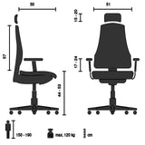 Dessin technique du Siège de bureau de qualité professionnelle M57-M015 avec une charge maximale de 120 kg de Sihoo