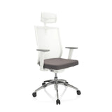 Siège de bureau de qualité professionnelle ASPEN WHITE PRO gris et blanc avec dossier en maille, appuie-tête et base à cinq roulettes de hjh OFFICE – vue à 360° (vue de trois quarts avant 40°)