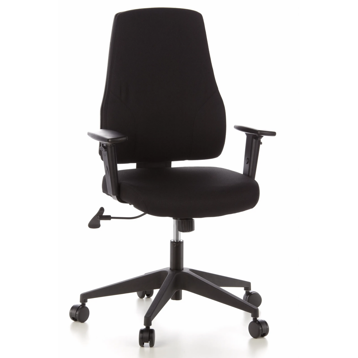 Siège de bureau de qualité professionnelle PRO-TEC 100 noir avec accoudoirs et base à cinq roulettes de hjh OFFICE – vue à 360° (vue de face 20°)