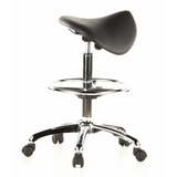 Tabouret de selle TOP WORK 13 noir avec repose-pieds et base à cinq roulettes de hjh OFFICE – vue à 360° (vue de profil 100°)