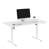 Bureau réglable en hauteur électriquement Worktime en blanc avec écran, clavier et porte-gobelet de hjh OFFICE
