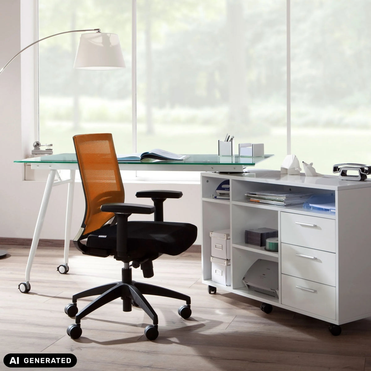 Siège de bureau de qualité professionnelle PORTO BASE en noir et orange avec accoudoirs et roulettes de hjh OFFICE (image générée par IA)