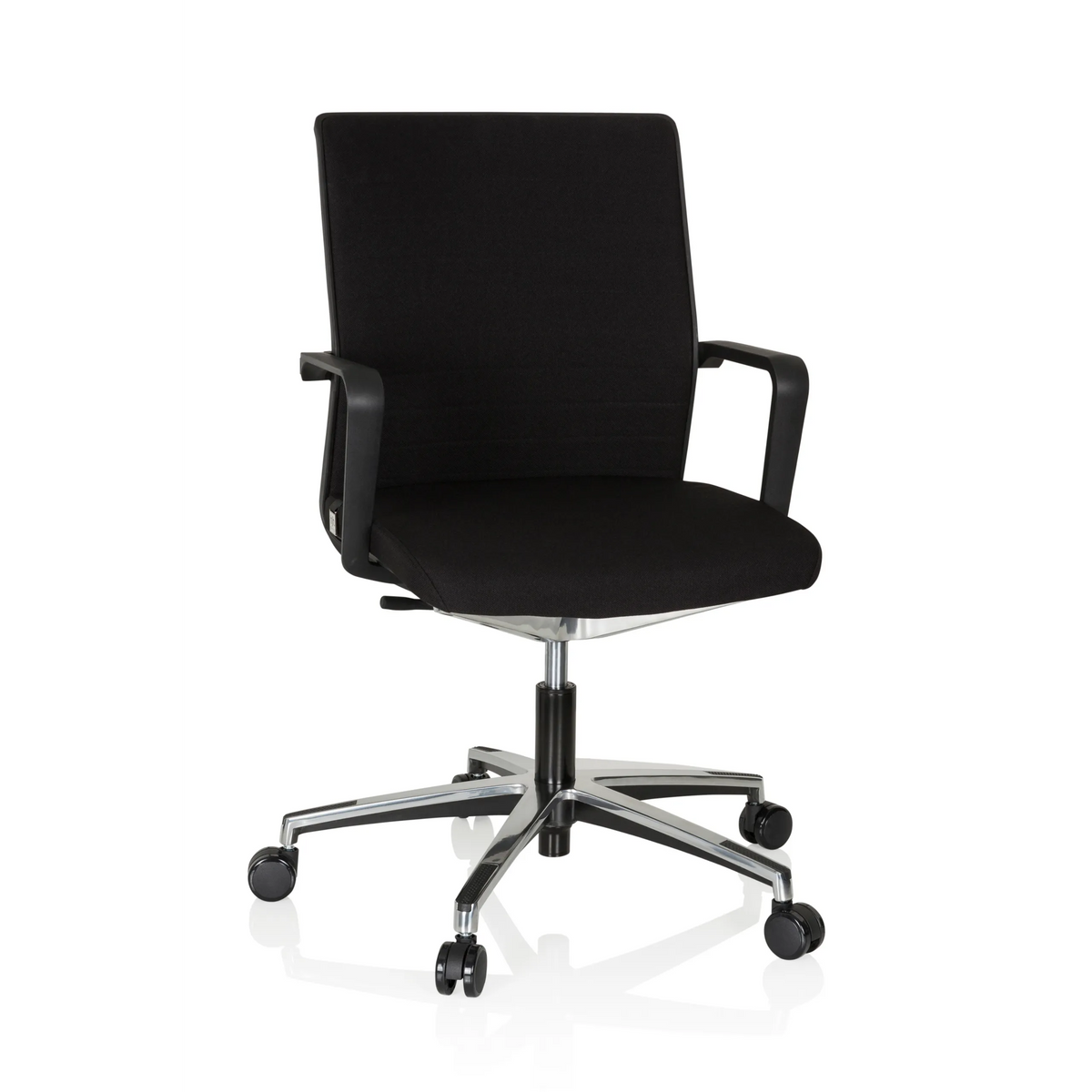 Siège de bureau de qualité professionnelle MOVE-TEC 3D noir avec accoudoirs et pied à cinq roulettes de hjh OFFICE – vue à 360° (vue de face 20°)