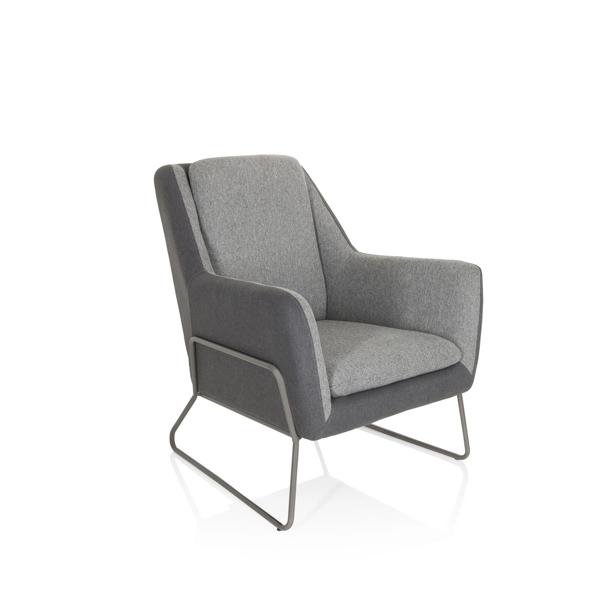 Fauteuil rembourré LAGUN gris clair avec des accents gris foncé et des pieds en métal de hjh OFFICE – vue à 360° (vue de trois quarts avant 40°)