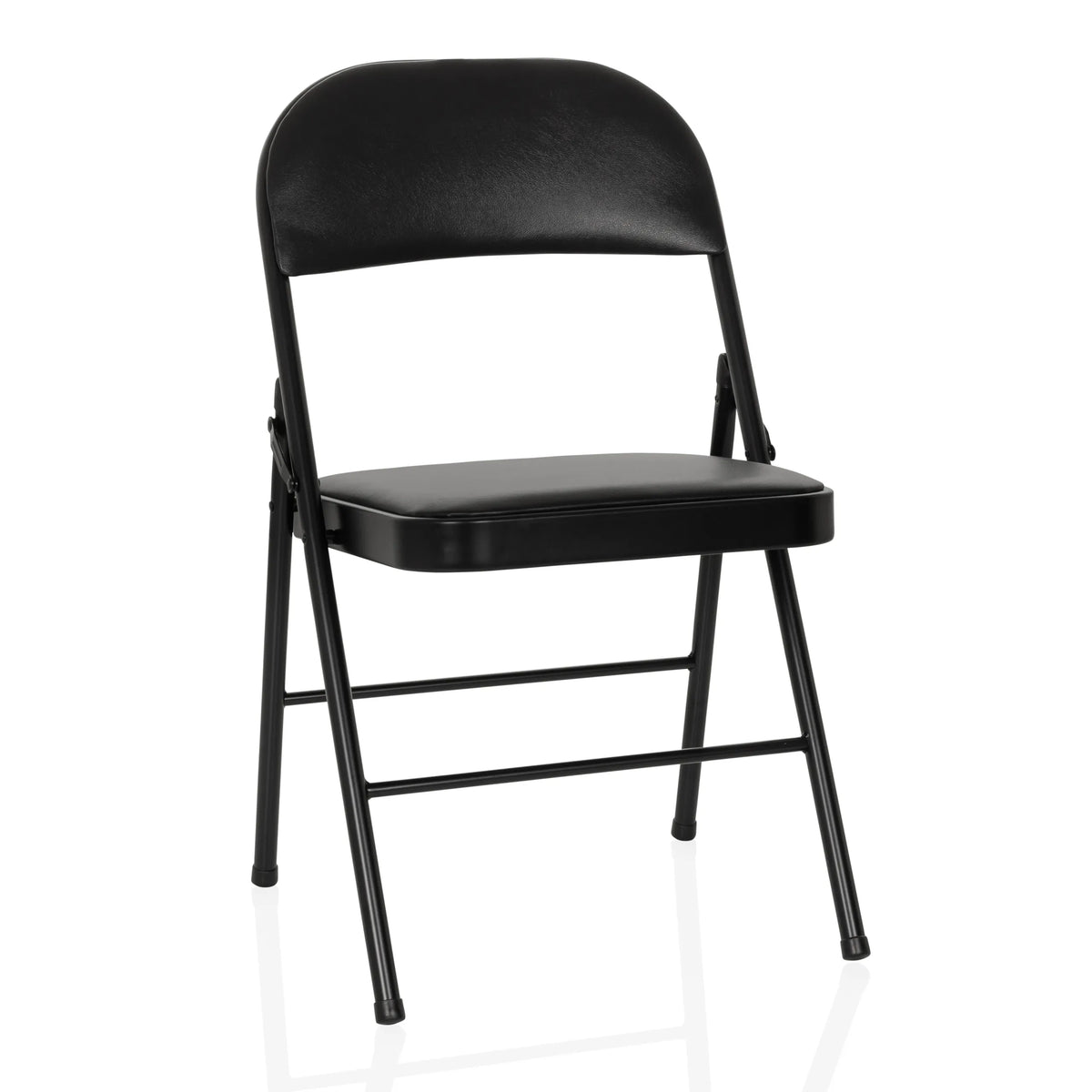 Chaise pliante TUDELA H noire avec revêtement en similicuir de hjh OFFICE – vue à 360° (vue de face 15°)
