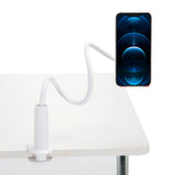 Support de téléphone portable & tablette FLEXMOBI I blanc avec col de cygne flexible et fixation de table de hjh OFFICE – vue à 360° (vue de face 0°)