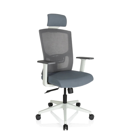 Siège de bureau de qualité professionnelle CAPTIVO BASE W en gris avec dossier en maille et appuie-tête de hjh OFFICE