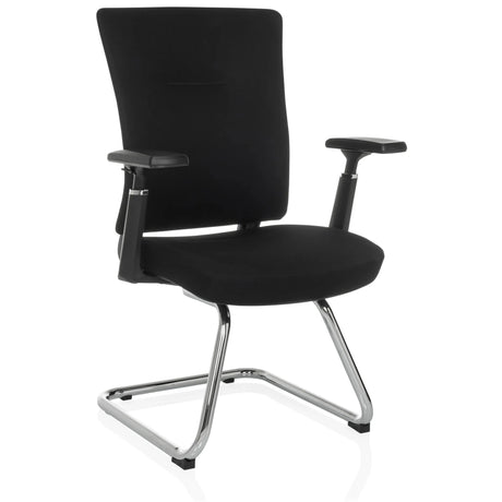 Chaises cantilever CAPTIVO PRO V noires avec revêtement en tissu, accoudoirs et piétement luge chromé de hjh OFFICE