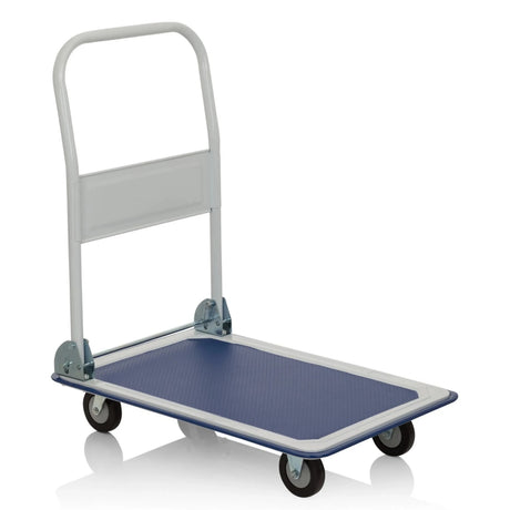 Chariot à plateforme CARRY bleu et blanc avec poignée pliable et quatre roulettes pivotantes de hjh OFFICE