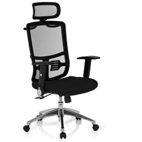 Siège de bureau de qualité professionnelle CAYEN avec revêtement en maille noire, appui-tête et piètement argenté de hjh OFFICE
