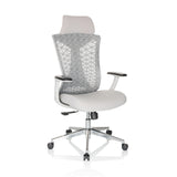 Siège de bureau de qualité professionnelle FALEO W gris avec dossier en maille et piètement à cinq roulettes de hjh OFFICE – vue à 360° (vue de trois quarts avant 30°)