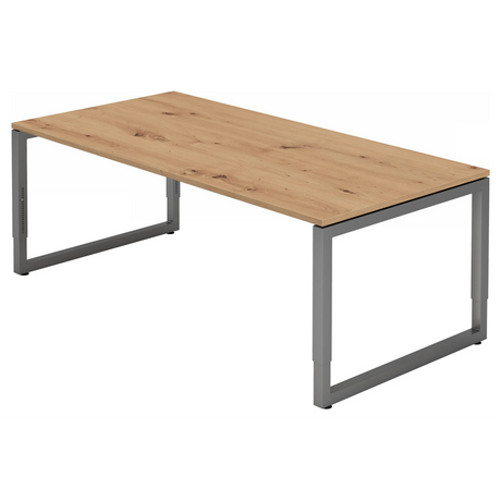 Höhenverstellbarer Schreibtisch REGO 2E G in Asteiche mit graphitfarbenem Gestell von hjh OFFICE PRO