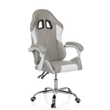 Fauteuil Gamer GAMEBREAKER W03 gris et blanc avec deux ouvertures pour appui-tête et base à cinq roulettes de MyBuero – vue à 360° (vue de trois quarts avant 30°)