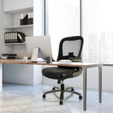 Siège pivotant XXL INSTRUCTOR T I en noir avec assise en cuir et dossier en maille de hjh OFFICE