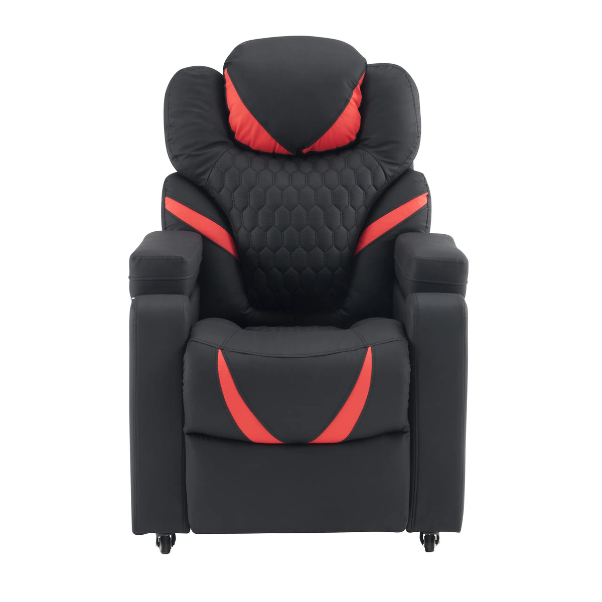 Fauteuil de salon Game Sport RX noir et rouge avec surpiqûres en nid d'abeille et roulettes de hjh OFFICE – vue à 360° (vue de face 0°)
