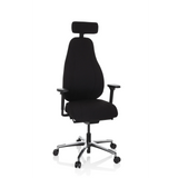 Siège de bureau haut de gamme RESISTIO noir avec appui-tête et piètement à cinq roulettes de hjh OFFICE – vue à 360° (vue de face 20°)