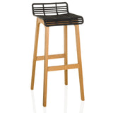 Tabouret de bar LONSO W avec coque d'assise noire et structure en bois de chêne de hjh OFFICE – vue à 360° (vue de face 15°)