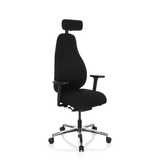 Siège de bureau haut de gamme RESISTIO noir avec appui-tête et piètement à cinq roulettes de hjh OFFICE – vue à 360° (vue de trois quarts avant 40°)