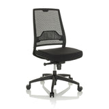 Siège de bureau de qualité professionnelle PORTO ECO I noir avec dossier en maille et base à cinq roulettes de hjh OFFICE – vue à 360° (vue de trois quarts avant 30°)