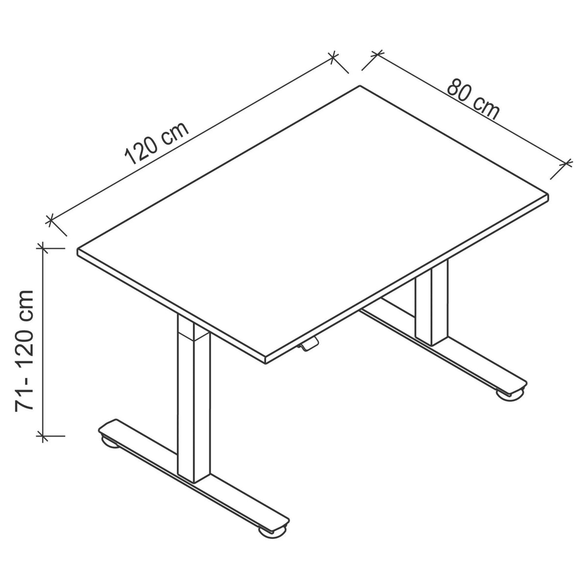 Dessin technique du bureau XMST 12 S de 120 × 80 cm de hjh OFFICE PRO