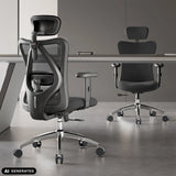 Vue arrière d'un siège de bureau de qualité professionnelle M18-M148 en noir avec dossier en maille et appuie-tête de Sihoo (image générée par IA)