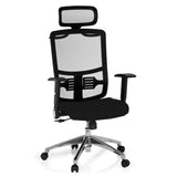 Siège de bureau de qualité professionnelle CAYEN noir, dossier mesh, appuie-tête et base à 5 roulettes de hjh OFFICE – vue à 360° (vue de face 20°)