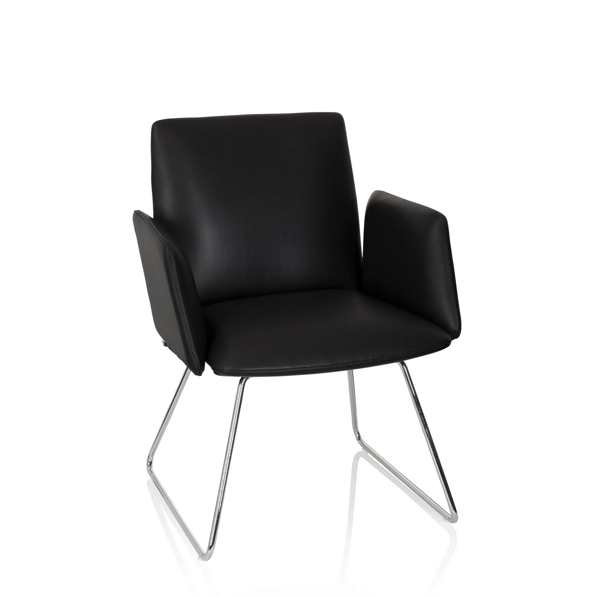 Chaise rembourrée noire DESIGNIA V avec accoudoirs et pieds fins en métal de hjh OFFICE – vue à 360° (vue de face 20°)