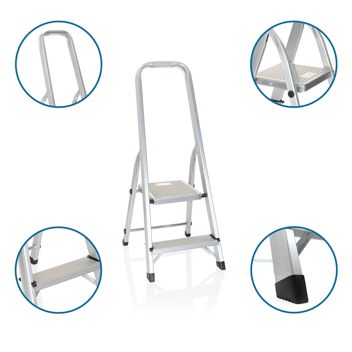 Échelle pliante SOLID I à deux marches en aluminium avec barre de sécurité et pieds antidérapants de hjh OFFICE