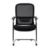 Chaise cantilever Ergomy Meet noire avec dossier en maille, accoudoirs et structure chromée de hjh OFFICE – vue à 360° (vue de face 0°)