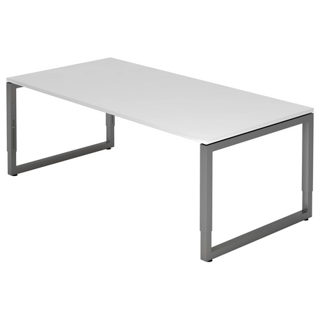 Höhenverstellbarer Schreibtisch REGO 2E G mit weißer Tischplatte und graphitgraunem Gestell von hjh OFFICE PRO