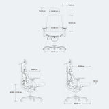 Dessin coté de la chaise de bureau LiberNovo Maxis Elektric avec indications techniques de hauteur et de largeur de Libernovo