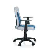 Chaise pivotante pour des enfants KIDDY EXTRA gris-bleu avec accoudoirs et base à cinq roulettes de hjh OFFICE – vue à 360° (vue de profil 80°)