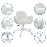 Chaise pivotante pour des enfants KID TEDDY I blanche avec revêtement en tissu teddy, vérin à gaz et piètement à roulettes de hjh OFFICE