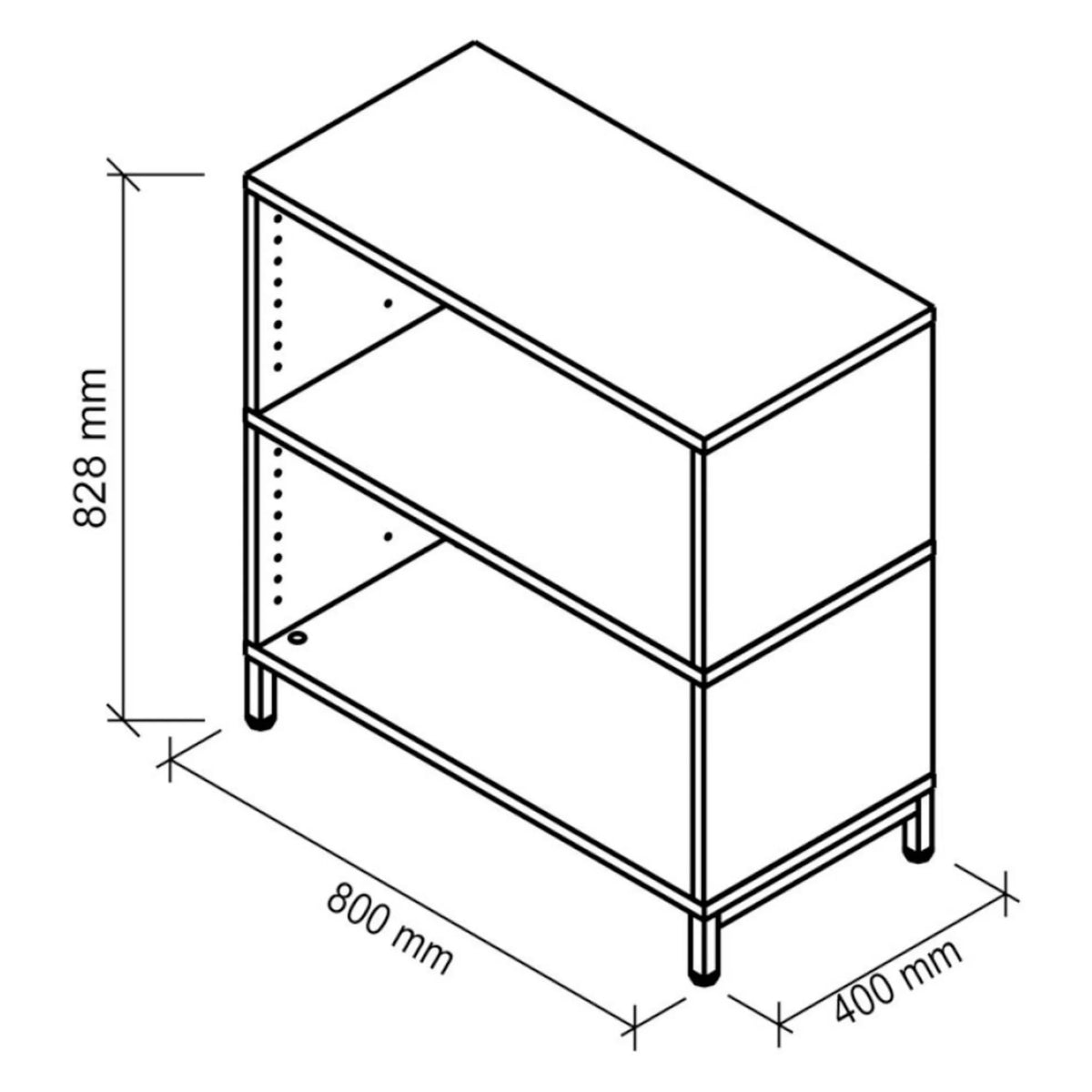 Dessin technique du meuble bas FlexWall avec deux niches ouvertes, 800 × 400 mm de hjh OFFICE PRO