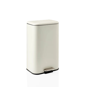 Poubelle Clean 1 beige avec pédale argentée et couvercle fermé de hjh OFFICE